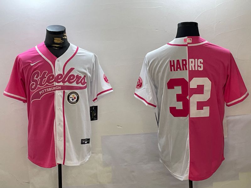 Men Pittsburgh Steelers #32 Harris white pink Joint Name 2024 Nike Limited NFL Jersey style 3